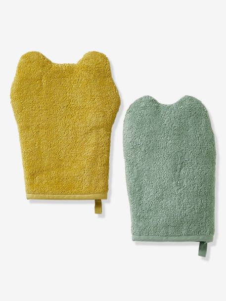 Pack of 2 Bath Mitts, Under the Ocean sage green 