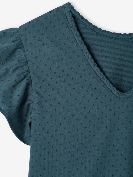 Fancy T-Shirt with Ruffles on the Sleeves, for Girls ink blue+sage green 
