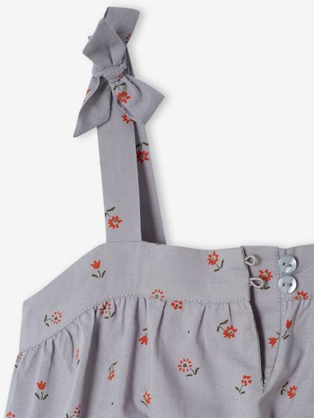 Blouse with Straps & Floral Print for Girls grey blue 