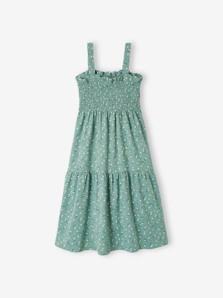 Smocked Strappy Dress, for Girls apricot+emerald green+printed white 