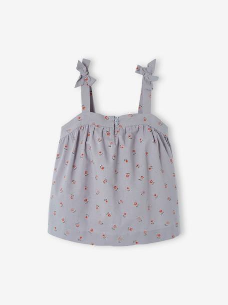 Blouse with Straps & Floral Print for Girls grey blue 