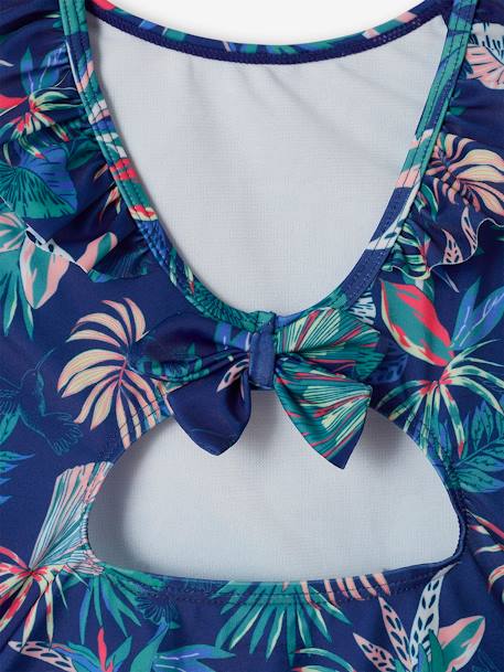 Swimsuit with Tropical Print, for Girls navy blue 