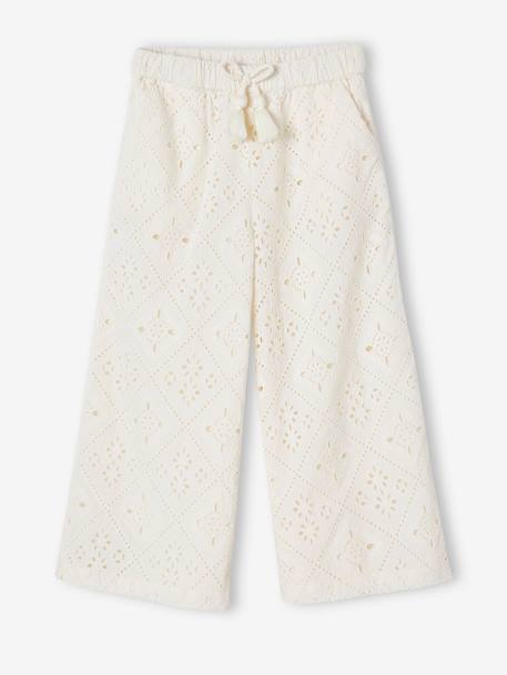 Wide Leg Trousers in Broderie Anglaise, for Girls ecru 