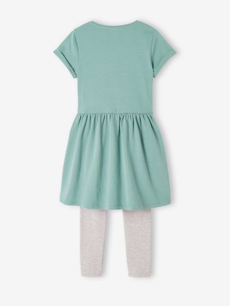 2-Piece Ensemble, Dress & Leggings with Iridescent Details for Girls emerald green 