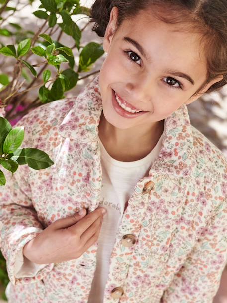 Padded Jacket with Floral Print for Girls ecru 