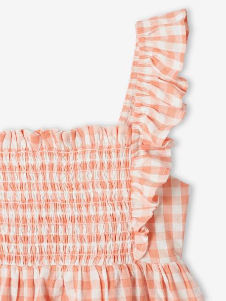 Smocked Blouse with Ruffles on the Straps, for Girls coral+green+peony pink 