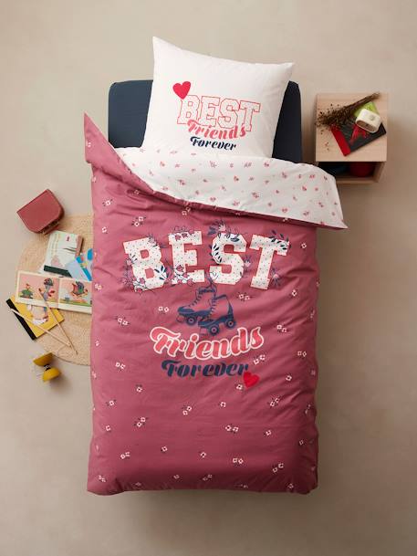 Duvet Cover + Pillowcase Set for Children, BFF WHITE MEDIUM SOLID WITH DESIGN 