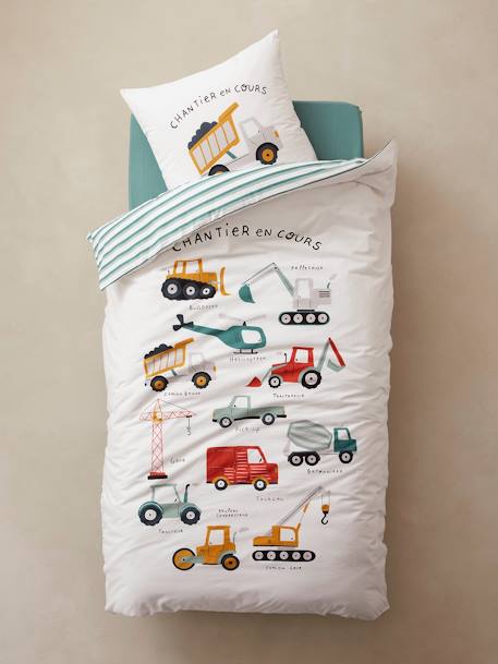 Under Construction Duvet Set for Children, by Magicouette printed white 