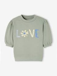 Girls-Sweatshirt with Love Message, Short Puff Sleeves, for Girls