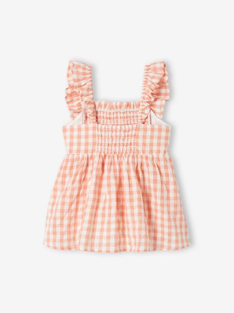 Smocked Blouse with Ruffles on the Straps, for Girls coral+green+peony pink 