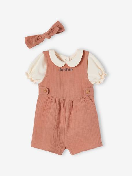 3-Piece Combo: T-Shirt, Jumpsuit & Headband for Babies old rose+sage green 