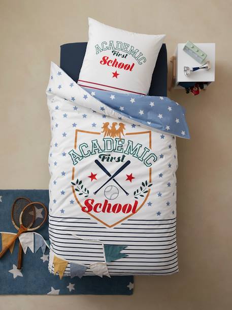 Duvet Cover + Pillowcase Set for Children, Academic WHITE MEDIUM SOLID WITH DESIGN 