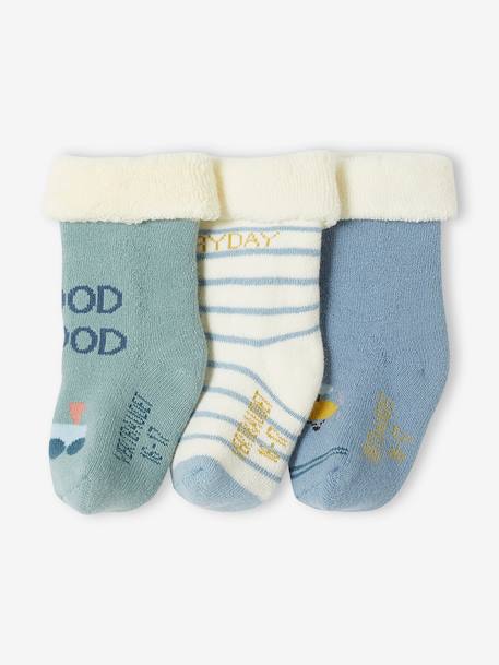 Pack of 3 Pairs of Plane & Train Socks for Baby Boys crystal blue 