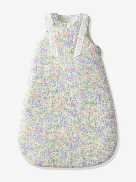 Sleeveless Baby Sleeping Bag in Cotton Gauze, Countryside printed white 