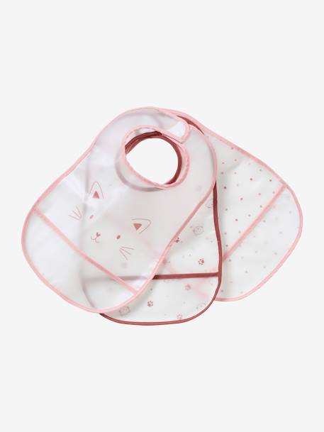 Pack of 3 Plastified Bibs with Crumbcatcher rosy+White 