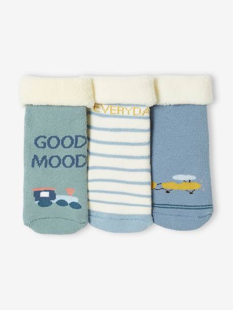 Pack of 3 Pairs of Plane & Train Socks for Baby Boys crystal blue 