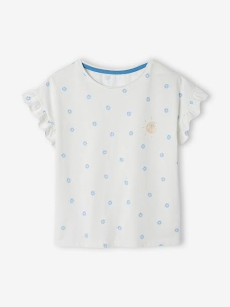 T-Shirt & Shorts Combo, in Cotton Gauze, for Girls navy blue+peach 