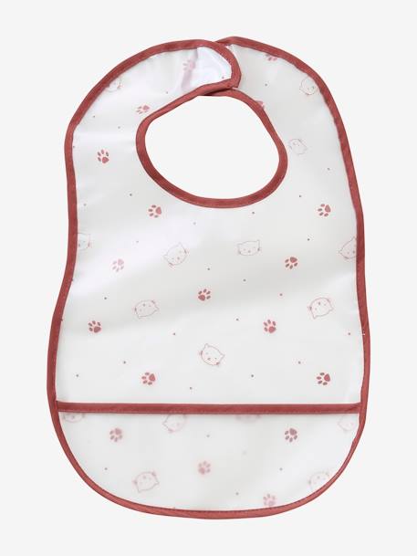 Pack of 3 Plastified Bibs with Crumbcatcher rosy+White 