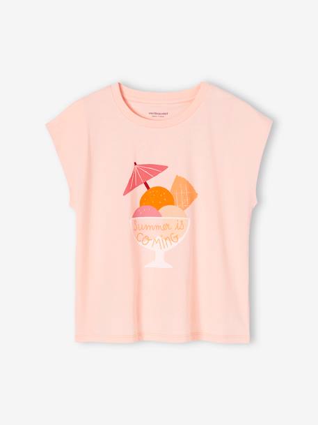 Sleeveless T-Shirt, Summer Motif, for Girls ecru+sweet pink 