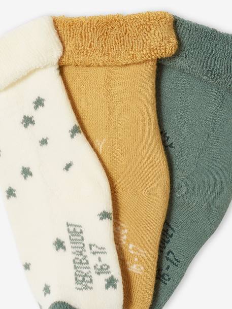 Pack of 3 Pairs of Socks with Stars, Clouds & Sun for Babies sage green 