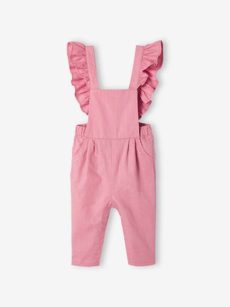 Frilly Dungarees in Linen & Cotton, for Babies rose 