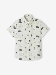 Boys-Short Sleeve Shirt with a Touch of Linen, Surfwear Motifs, for Boys