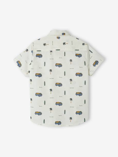 Short Sleeve Shirt with a Touch of Linen, Surfwear Motifs, for Boys printed white 