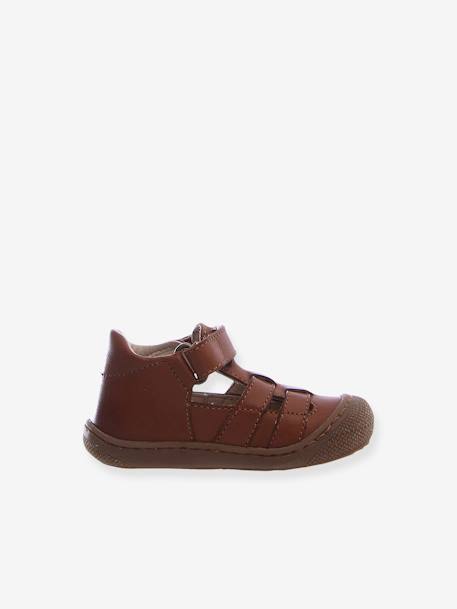 Semi-Closed Sandals for Babies, Bede by NATURINO®, Designed for First Steps dark brown+ochre+sky blue 