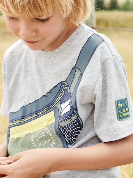 T-Shirt with Bumbag Motif, Trompe l'Oeil Effect with Zipped Pocket, for Boys marl grey 
