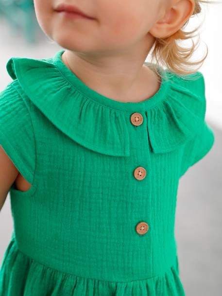 Dress in Cotton Gauze with Frilled Collar, for Babies green+orange 