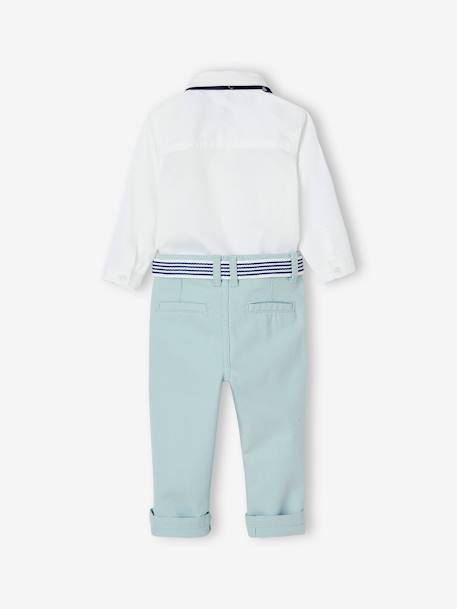 Occasion Wear Outfit: Trousers with Belt, Shirt & Bow Tie for Babies white 