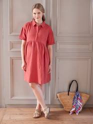 Maternity-Dresses-Embroidered Cotton Gauze Shirt Dress, Maternity & Nursing Special