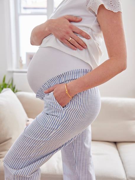 Striped Wide-Leg Trousers, for Maternity chambray blue 