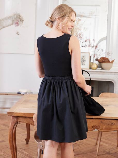 Short, Dual Fabric Sleeveless Dress for Maternity black 