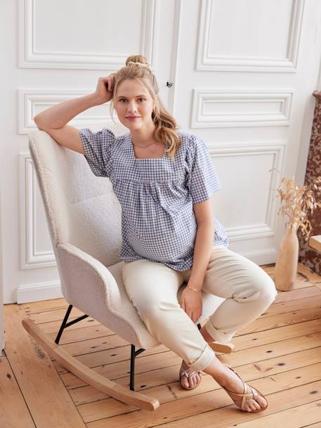 Gingham Blouse for Maternity grey blue 