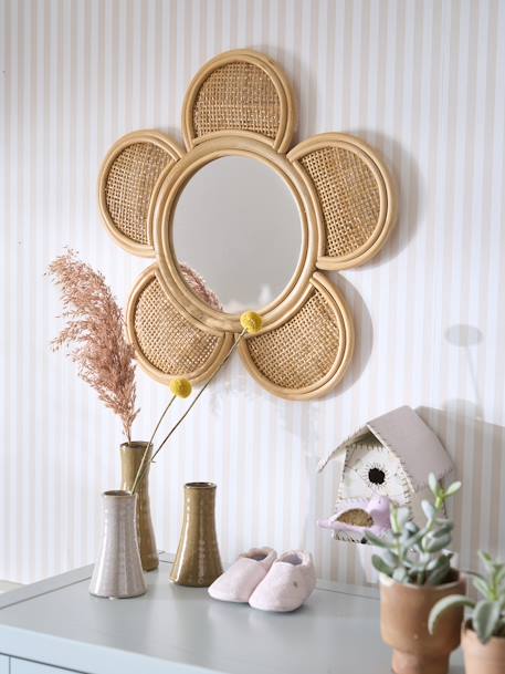 Flower Mirror in Rattan & Cane golden beige 