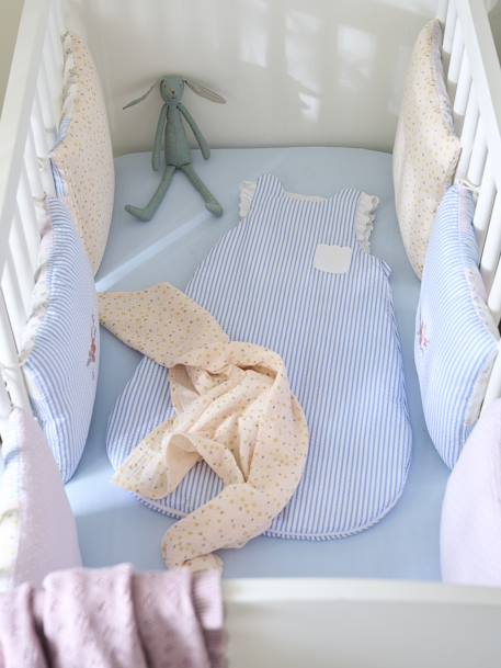 Striped Sleeveless Baby Sleeping Bag in Seersucker, Cottage multicoloured 