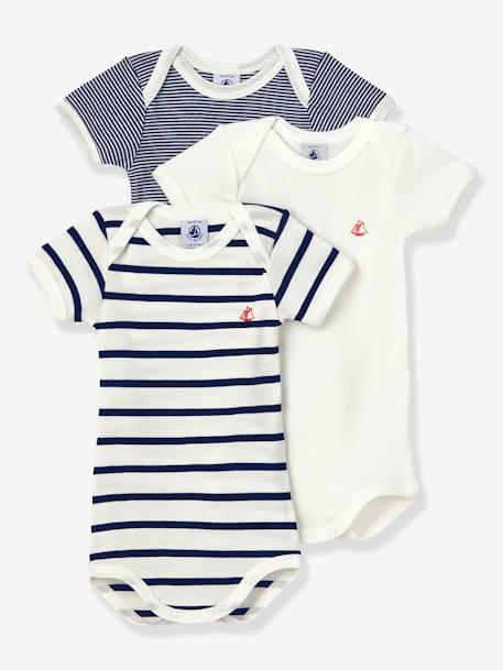 Pack of 3 Short Sleeve Bodysuits in Organic Cotton, by Petit Bateau white 