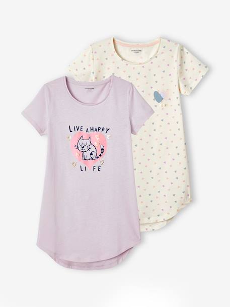 Pack of 2 Nighties with Hearts soft lilac 