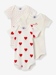 Baby-Bodysuits & Sleepsuits-Pack of 3 Short Sleeve Bodysuits in Organic Cotton, by Petit Bateau