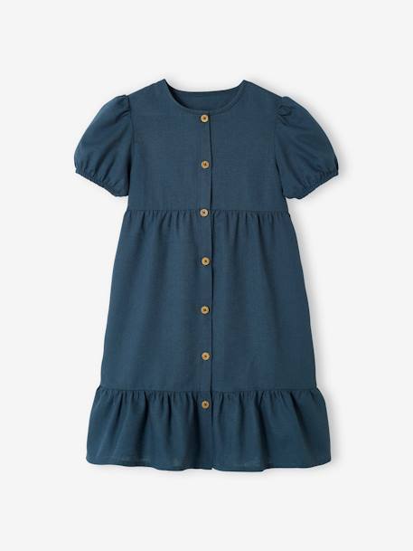 Buttoned Dress in Cotton/Linen for Girls ink blue 
