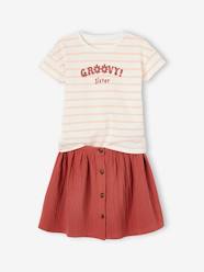 Girls-T-Shirt & Skirt Combo in Cotton Gauze, for Girls