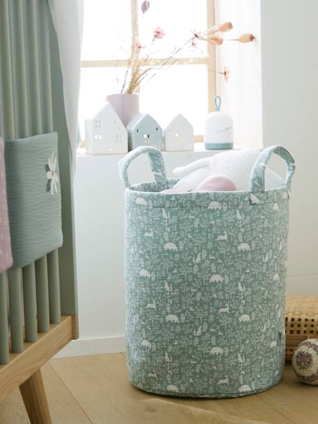 Basket in Padded Fabric, In the Woods grey blue 