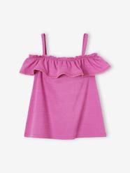 Girls-Tops-T-Shirts-Ruffled Top in Fancy Fabric with Reliefs, for Girls