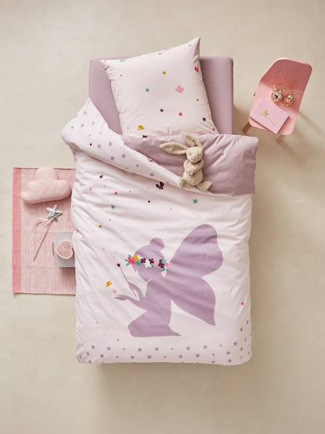 Children's Duvet Cover & Pillowcase Set, Tiny Fairy Theme Light Purple 