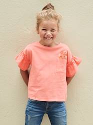 Girls-Tops-T-Shirts-T-Shirt with Ruffled Sleeves in Broderie Anglaise for Girls