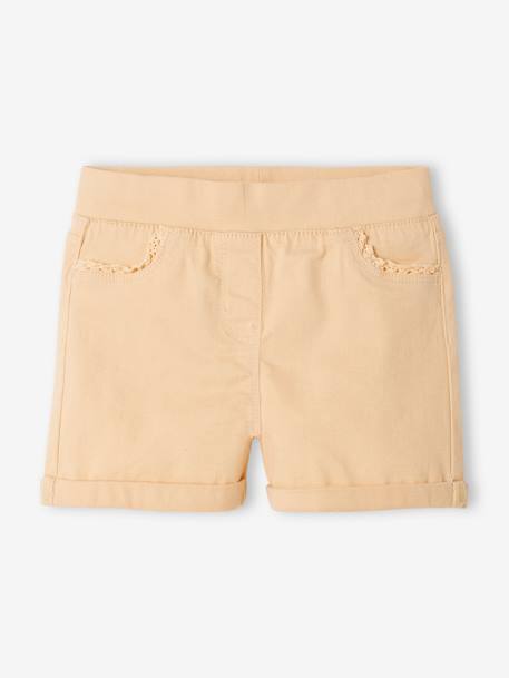 Shorts with Macramé Trim, for Girls GREEN LIGHT SOLID+Red+rosy apricot 