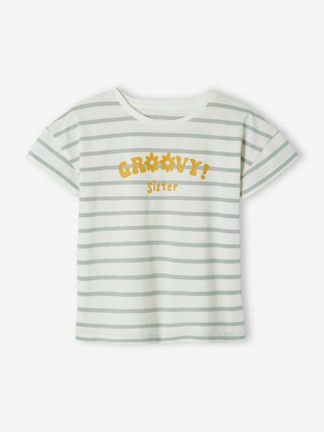 T-Shirt & Skirt Combo in Cotton Gauze, for Girls ecru+terracotta 