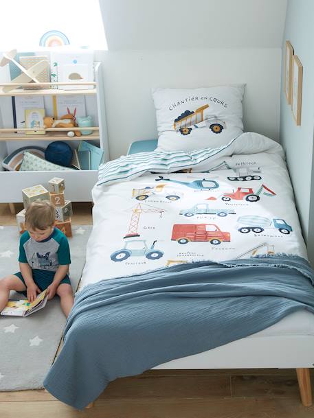 Under Construction Duvet Set for Children, by Magicouette printed white 