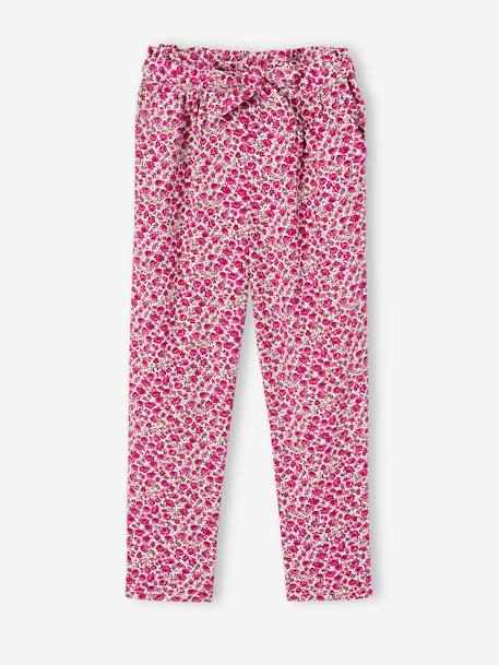 Fluid Cropped Trousers with Floral Print, for Girls ecru+green+GREEN DARK ALL OVER PRINTED+rose 